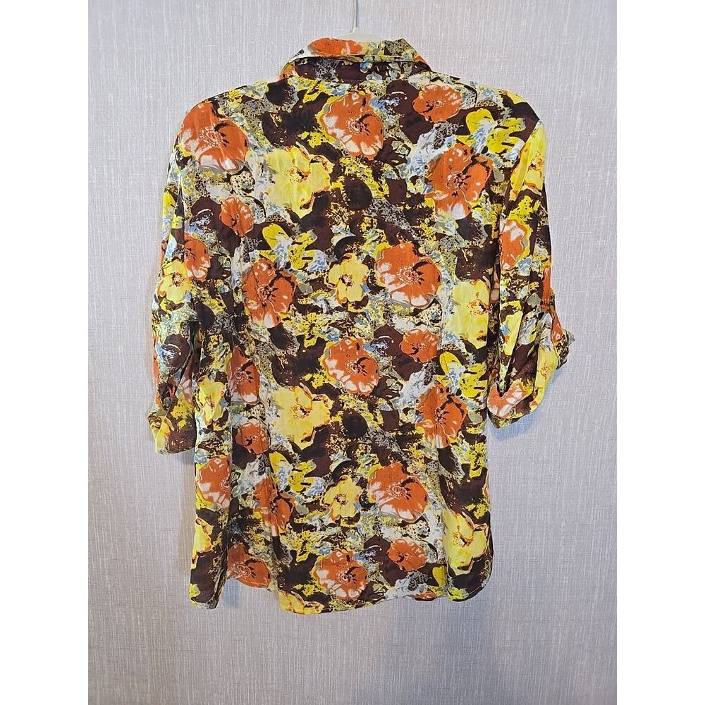 Cotton Daisy Button Down Shirt Lightweight roll‎ tab sleeves Hipster Size L New - Picture 2 of 16